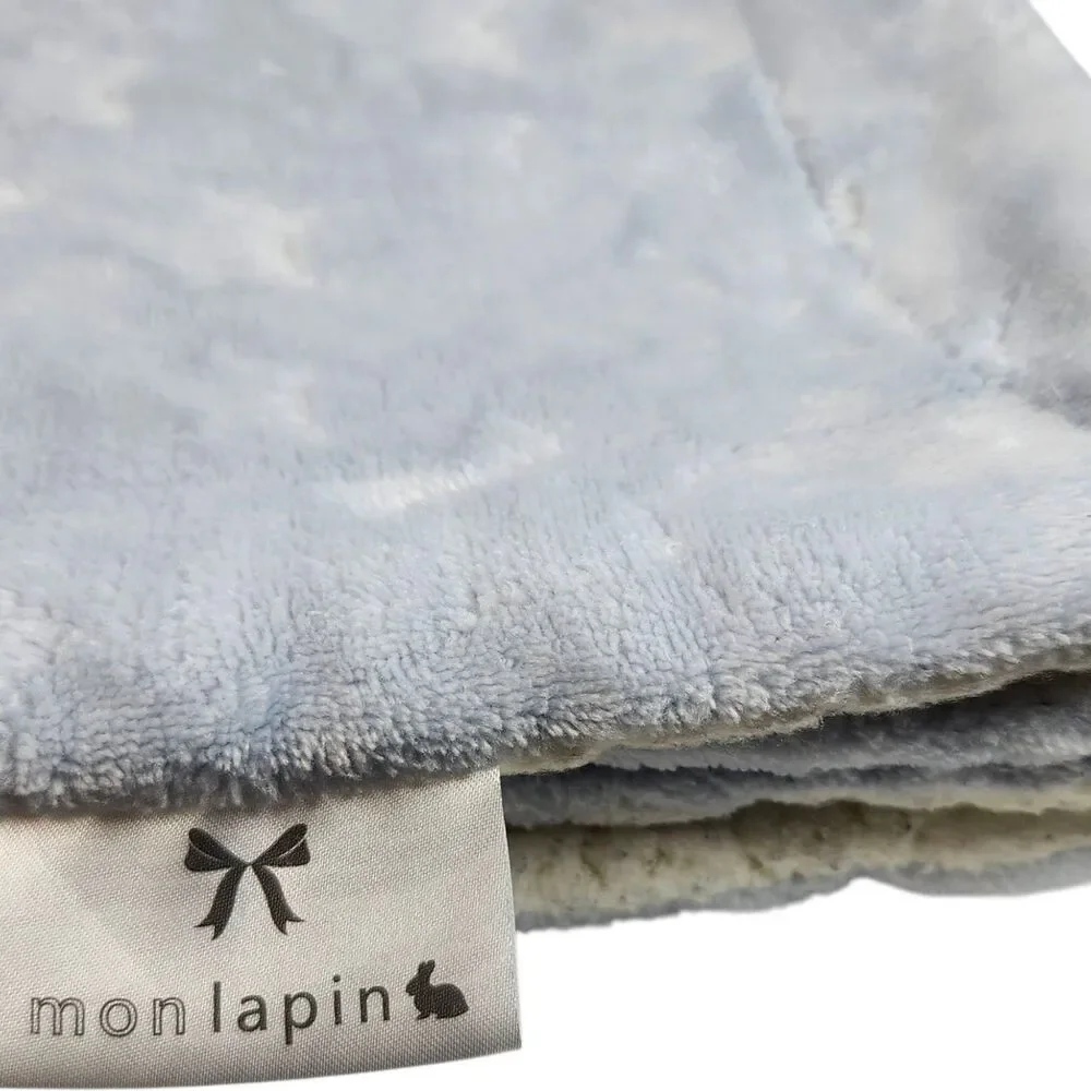 Mon Lapin Baby Blanket Mink‎ Plush Sherpa Blue Embossed Stars